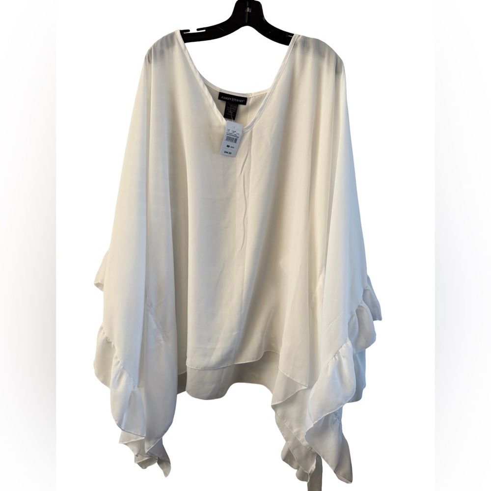 Ashley Stewart Cream V-Neck Blouse with Subtle Sheen